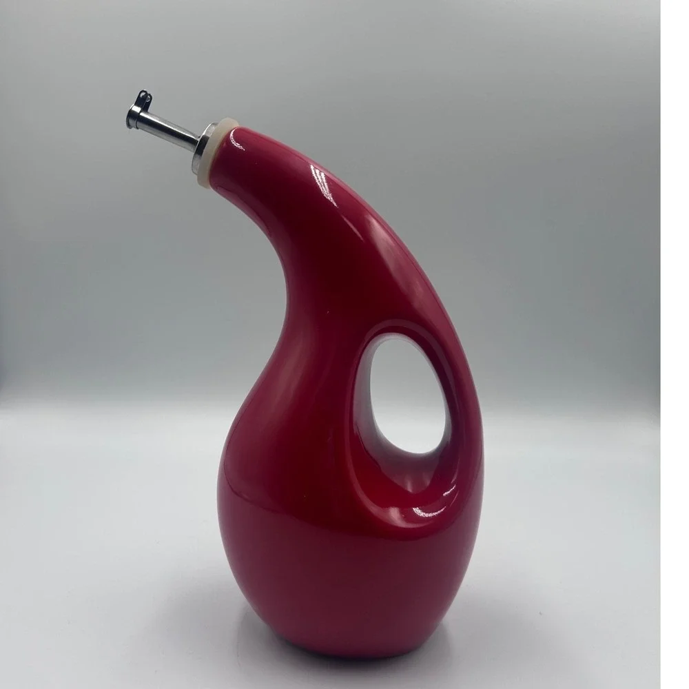 Rachael Ray Stoneware EVOO Oil and Vinegar Dispensing Bottle Red 24oz 9 inch